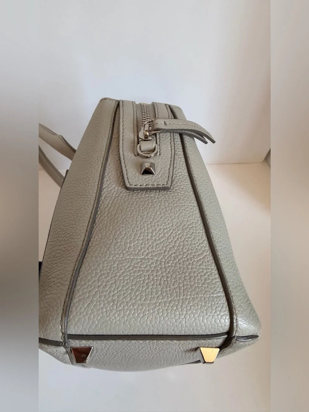 MCM Light Grey Pebbled Leather Satchel